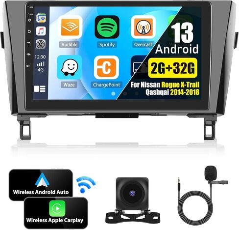 [2+32G] Android 13 Car Stereo for Nissan Rogue X-Trail Qashqai 2014-2018 with Apple Carplay&Android Auto,10.1 Inch Touch Screen Car Radio with GPS WiFi Bluetooth FM/RDS Dual USB/AUX-in+Backup Camera in Saudi Arabia