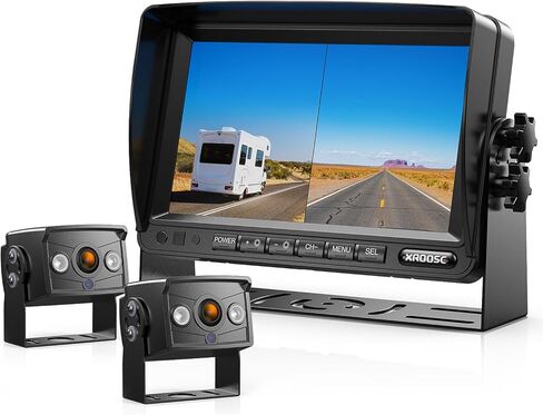 Xroose Wired RV Backup Camera System, 7-inch HD Dual-Split Screen Monitor, IP69 Waterproof Rear/Front-View Reverse Cameras for Truck/Trailer/Bus/Van/5th Wheel/Tractor (CY702) in Kuwait