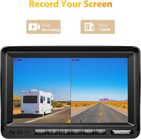 Xroose Wired RV Backup Camera System, 7-inch HD Dual-Split Screen Monitor, IP69 Waterproof Rear/Front-View Reverse Cameras for Truck/Trailer/Bus/Van/5th Wheel/Tractor (CY702) in Kuwait