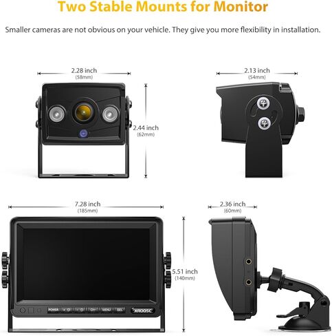 Xroose Wired RV Backup Camera System, 7-inch HD Dual-Split Screen Monitor, IP69 Waterproof Rear/Front-View Reverse Cameras for Truck/Trailer/Bus/Van/5th Wheel/Tractor (CY702) in Kuwait