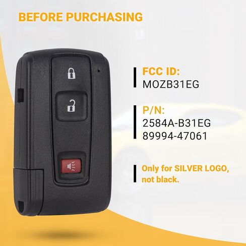 Keyless Entry Remote Control Car Key Fob Compatible with Toyota Prius with Silver Chrome Logo Key Replacement MOZB31EG (1 Pack) in Kuwait