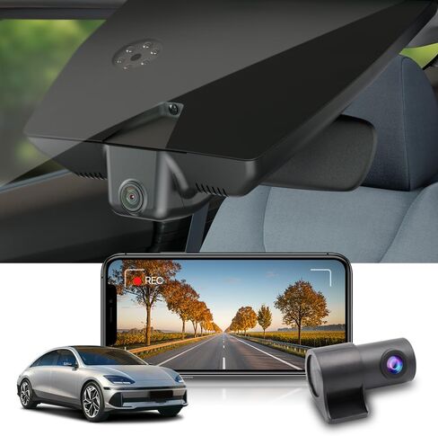 Fitcamx 2K Dual Dash Cam Adapts for Hyundai IONIQ 6 2023 2024 Limited SEL (Has Auto Dimming Mirror), OEM Style, Front 1440P+Rear 1080P Video, WiFi&APP, Loop Recording, G-Sensor, Easy to Set, 64GB Card in Kuwait