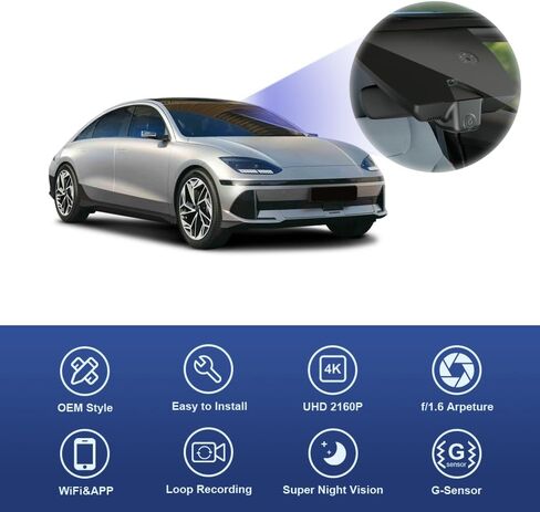 Fitcamx 2K Dual Dash Cam Adapts for Hyundai IONIQ 6 2023 2024 Limited SEL (Has Auto Dimming Mirror), OEM Style, Front 1440P+Rear 1080P Video, WiFi&APP, Loop Recording, G-Sensor, Easy to Set, 64GB Card in Kuwait
