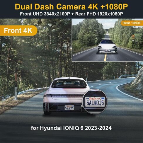 Fitcamx 2K Dual Dash Cam Adapts for Hyundai IONIQ 6 2023 2024 Limited SEL (Has Auto Dimming Mirror), OEM Style, Front 1440P+Rear 1080P Video, WiFi&APP, Loop Recording, G-Sensor, Easy to Set, 64GB Card in Kuwait