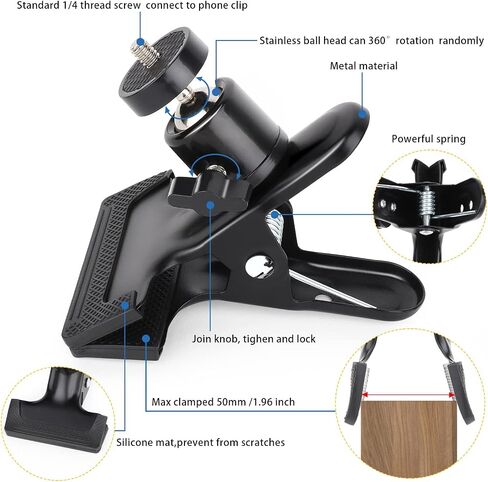 Mippko Clip Clamp Phone Holder,Compatible with 3.5~7.5 inch iPhone/Nexus/HTC/LG/Huawei/Smart Phones, 360°Adjustment Mount No Any Tools Drilling in Saudi Arabia
