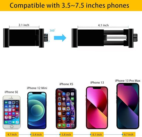 Mippko Clip Clamp Phone Holder,Compatible with 3.5~7.5 inch iPhone/Nexus/HTC/LG/Huawei/Smart Phones, 360°Adjustment Mount No Any Tools Drilling in Saudi Arabia