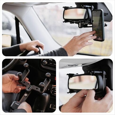 حامل هاتف بمرآة الرؤية الخلفية للسيارة مغناطيسي من Statik | القيادة على مستوى العين | دوران 360 درجة قابل للسحب وقابل للتعديل | مغناطيس تثبيت الهاتف على مرآة الرؤية الخلفية القوية in Kuwait