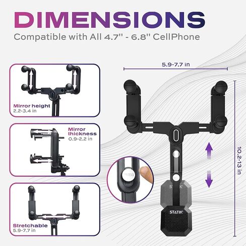 حامل هاتف بمرآة الرؤية الخلفية للسيارة مغناطيسي من Statik | القيادة على مستوى العين | دوران 360 درجة قابل للسحب وقابل للتعديل | مغناطيس تثبيت الهاتف على مرآة الرؤية الخلفية القوية in Kuwait