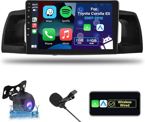 2G+64G لسيارة Toyota Corolla EX 2007-2012 ستيريو سيارة أندرويد مع Apple CarPlay اللاسلكي Android Auto، podofo شاشة لمس 9 بوصة راديو سيارة بلوتوث مع نظام ملاحة GPS HiFi Audio WiFi كاميرا احتياطية in Kuwait