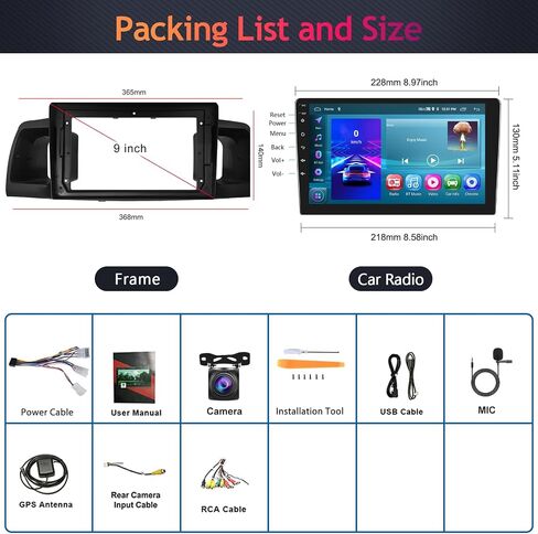 2G+64G لسيارة Toyota Corolla EX 2007-2012 ستيريو سيارة أندرويد مع Apple CarPlay اللاسلكي Android Auto، podofo شاشة لمس 9 بوصة راديو سيارة بلوتوث مع نظام ملاحة GPS HiFi Audio WiFi كاميرا احتياطية in Kuwait