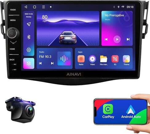 لتويوتا RAV4 ترقية الراديو - 9 بوصة QLED تعمل باللمس استبدال ستيريو السيارة 2006-2011 Wireless CarPlay Android Auto MirrorLink AirPlay 3+32G DSP 48EQ FM/AM مقبض GPS ملاحة الوسائط وحدة الرأس in Kuwait