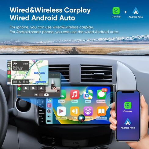 لتويوتا RAV4 ترقية الراديو - 9 بوصة QLED تعمل باللمس استبدال ستيريو السيارة 2006-2011 Wireless CarPlay Android Auto MirrorLink AirPlay 3+32G DSP 48EQ FM/AM مقبض GPS ملاحة الوسائط وحدة الرأس in Kuwait