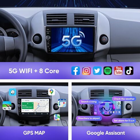 لتويوتا RAV4 ترقية الراديو - 9 بوصة QLED تعمل باللمس استبدال ستيريو السيارة 2006-2011 Wireless CarPlay Android Auto MirrorLink AirPlay 3+32G DSP 48EQ FM/AM مقبض GPS ملاحة الوسائط وحدة الرأس in Kuwait