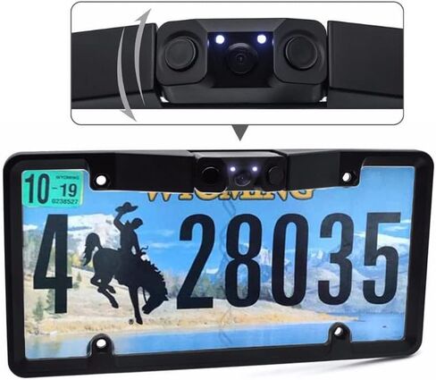 IP67 License Plate Backup Camera, License Plate Parking Sensor Radar Rearview Reverse Backup Camera Connected with Any Rearview Monitor and Display Used to Reduce Accident wear Outdoor in Saudi Arabia