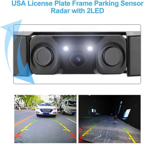 IP67 License Plate Backup Camera, License Plate Parking Sensor Radar Rearview Reverse Backup Camera Connected with Any Rearview Monitor and Display Used to Reduce Accident wear Outdoor in Saudi Arabia