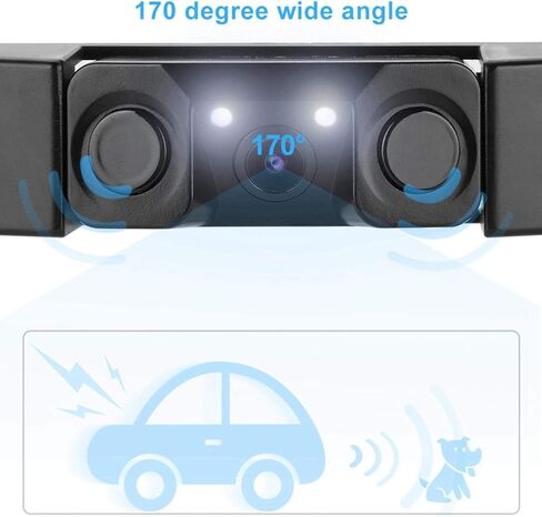 IP67 License Plate Backup Camera, License Plate Parking Sensor Radar Rearview Reverse Backup Camera Connected with Any Rearview Monitor and Display Used to Reduce Accident wear Outdoor in Saudi Arabia