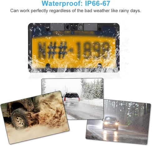 IP67 License Plate Backup Camera, License Plate Parking Sensor Radar Rearview Reverse Backup Camera Connected with Any Rearview Monitor and Display Used to Reduce Accident wear Outdoor in Saudi Arabia