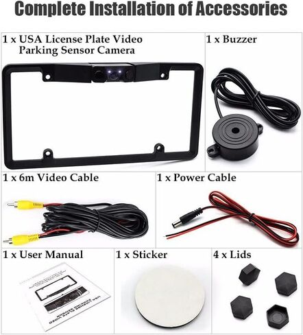 IP67 License Plate Backup Camera, License Plate Parking Sensor Radar Rearview Reverse Backup Camera Connected with Any Rearview Monitor and Display Used to Reduce Accident wear Outdoor in Saudi Arabia