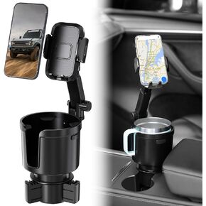 Master Show Upgraded 2-in-1 Car Cup Holder Cell Phone Holder with Adjustable Holes, Car Cup Holder Expander with Phone Holder, Cell Phone Holder for Car, Compatible with All Smartphones in Kuwait