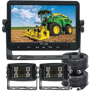 Wired Reverse Rear/Front View Backup Camera System, AHD 720P 7" LCD Monitor with Two Waterproof IP69K Night Vision Cameras for Truck/RV/Bulldozer/Crop Sprayer/Agricultural Equipment/Van in Kuwait