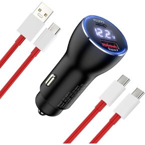 for Oneplus Car Charger SuperVooc 80W, Warp Charge 65W Car Charger for Oneplus 11 10 Pro 9 10T 10R 8T 8 7T 7 Pro 6T 9R Nord 2T CE 2 Lite N20 N10 N100, 25W PD PPS LED 3.3ft Fast Charging Cable