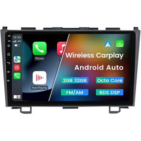 Android 12 Car Stereo Double Din for Honda CRV 2007 2008 2009 2010 2011, 9 Inch Car Radio Wireless Wired Car-Play Android Auto GPS Navigation IPS Touchscreen BT FM AM RDS DSP, 2GB RAM 32GB ROM