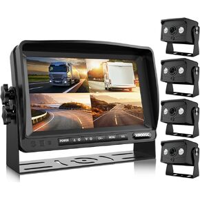 2022 Upgraded Wired 1080P Backup Camera 7" Monitor Built-in Recorder Cab Cam System, Ultra HD Rearview Screen& 4 Infrared IP69K Waterproof Cameras for Truck RV Tractor Camper Skid Steer, Xroose C41 in Kuwait