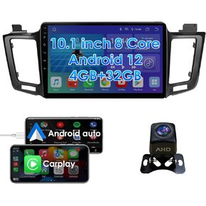 راديو ستيريو اندرويد 12 لسيارة تويوتا راف 4 2013 2014 2015 2016 2017 2018، 4+32GB نظام تحديد المواقع GPS شاشة لمس 10.1 انش QLED يدعم كاربلاي شاشة الطقس DSP بلوتوث SWC USB مع كاميرا AHD in Kuwait