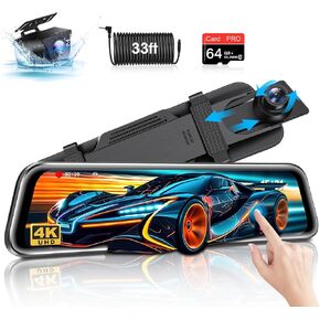 كاميرا جانسايت 4K مرآة الرؤية الخلفية مع 64G بطاقة SD مرآة داش كام أمامية وخلفية 2160P UHD 10 كاميرا احتياطية لمرآة الرؤية الخلفية مع رؤية ليلية فائقة قابلة للتعديل خط عكسي 24 ساعة شاشة للمساعدة في ركن السيارة بسهولة in Kuwait