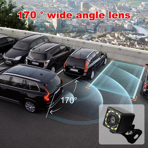 كاميرا احتياطية للسيارة ذات رؤية ليلية عالية الدقة 12 LED، كاميرا الرؤية الخلفية وكاميرا عكسية مقاومة للماء للغاية بزاوية رؤية واسعة 140 درجة مع دعامات تثبيت متعددة للسيارات العالمية وسيارات الدفع الرباعي والشاحنات in Kuwait