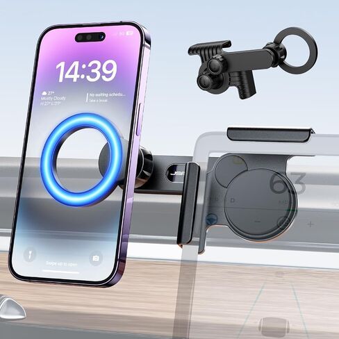 JSAUX Tesla Phone Mount, Mag-Safe Phone Holder Stand 【Screen-Locked with Base, Easy Installation】, Only Compatible with Tesla New Model 3 2023/Y/S/X, iPhone 15 Pro Max/15 Pro/15/14 and All Phones in Saudi Arabia