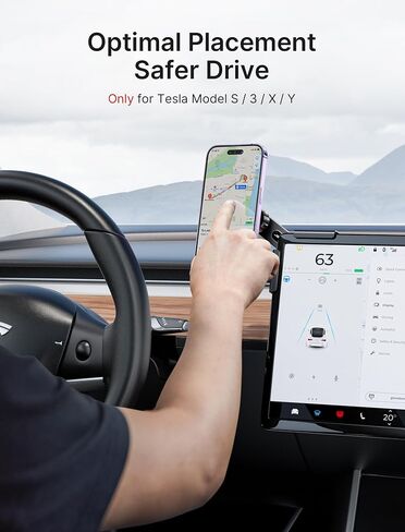 JSAUX Tesla Phone Mount, Mag-Safe Phone Holder Stand 【Screen-Locked with Base, Easy Installation】, Only Compatible with Tesla New Model 3 2023/Y/S/X, iPhone 15 Pro Max/15 Pro/15/14 and All Phones in Saudi Arabia