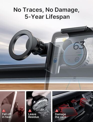 JSAUX Tesla Phone Mount, Mag-Safe Phone Holder Stand 【Screen-Locked with Base, Easy Installation】, Only Compatible with Tesla New Model 3 2023/Y/S/X, iPhone 15 Pro Max/15 Pro/15/14 and All Phones in Saudi Arabia