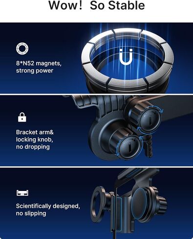 JSAUX Tesla Phone Mount, Mag-Safe Phone Holder Stand 【Screen-Locked with Base, Easy Installation】, Only Compatible with Tesla New Model 3 2023/Y/S/X, iPhone 15 Pro Max/15 Pro/15/14 and All Phones in Saudi Arabia