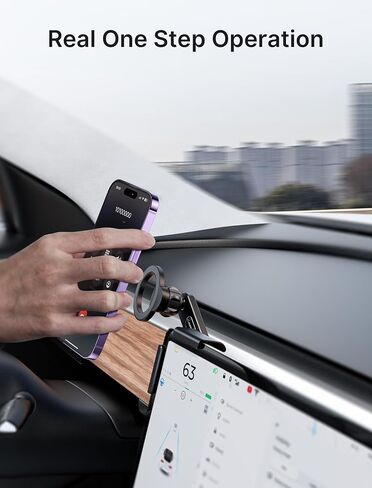JSAUX Tesla Phone Mount, Mag-Safe Phone Holder Stand 【Screen-Locked with Base, Easy Installation】, Only Compatible with Tesla New Model 3 2023/Y/S/X, iPhone 15 Pro Max/15 Pro/15/14 and All Phones in Saudi Arabia