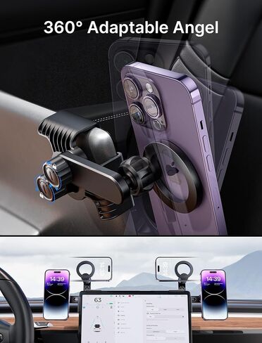 JSAUX Tesla Phone Mount, Mag-Safe Phone Holder Stand 【Screen-Locked with Base, Easy Installation】, Only Compatible with Tesla New Model 3 2023/Y/S/X, iPhone 15 Pro Max/15 Pro/15/14 and All Phones in Saudi Arabia
