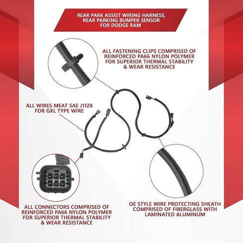 موتيف8 مجموعة اسلاك مساعدة في الركن الخلفي من دودج رام لسيارة دودج 09-20 رام 1500؛ 10-18 RAM 2500 3500 - مستشعر ممتص الصدمات الخلفي - نظام تحذير اسلاك اضاءة احتياطية| بديل # 68031820AA in Kuwait
