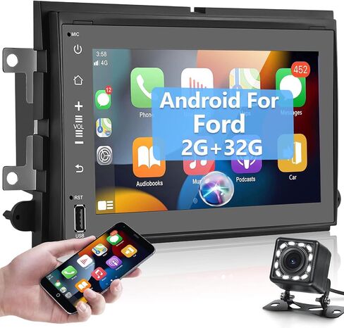podofo 2G+32G Wirelss Carplay Android Car Stereo with Wired Android Auto,for Ford F150 F250 F350 Fusion Edge Explorer Expedition, 7" Double Din Radio with GPS Navigation/WiFi/Bluetooth/FM/RDS/AM/DSP in Saudi Arabia