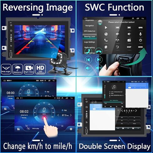 podofo 2G+32G Wirelss Carplay Android Car Stereo with Wired Android Auto,for Ford F150 F250 F350 Fusion Edge Explorer Expedition, 7" Double Din Radio with GPS Navigation/WiFi/Bluetooth/FM/RDS/AM/DSP in Saudi Arabia
