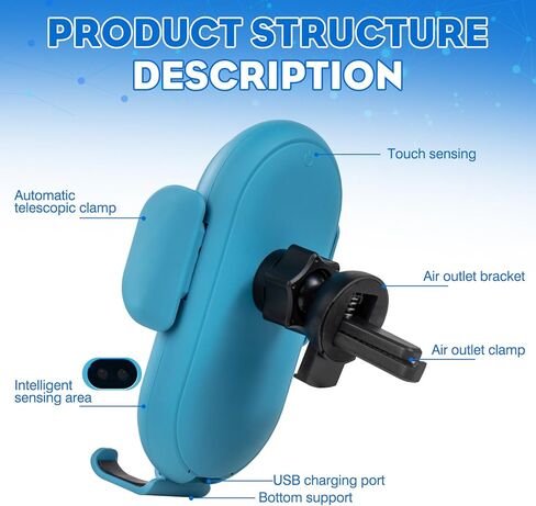 Wireless Car Charger,Wireless Car Holder Mount Charger,10W Qi Fast Charger,2 in 1 Wireless Car Charger,Automatic Clamping Phone Holder for iPhone 15/14/13/12/11//XS/Samsung S22/S21/S20/Note 20,etc in Kuwait