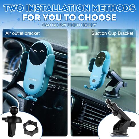 Wireless Car Charger,Wireless Car Holder Mount Charger,10W Qi Fast Charger,2 in 1 Wireless Car Charger,Automatic Clamping Phone Holder for iPhone 15/14/13/12/11//XS/Samsung S22/S21/S20/Note 20,etc in Kuwait