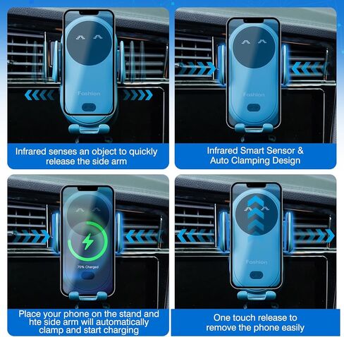 Wireless Car Charger,Wireless Car Holder Mount Charger,10W Qi Fast Charger,2 in 1 Wireless Car Charger,Automatic Clamping Phone Holder for iPhone 15/14/13/12/11//XS/Samsung S22/S21/S20/Note 20,etc in Kuwait