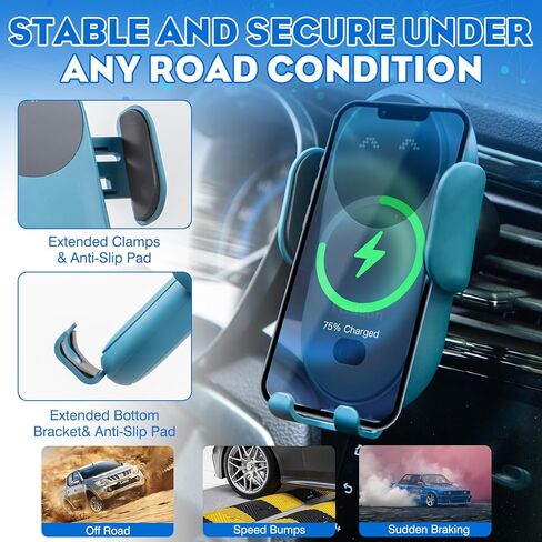 Wireless Car Charger,Wireless Car Holder Mount Charger,10W Qi Fast Charger,2 in 1 Wireless Car Charger,Automatic Clamping Phone Holder for iPhone 15/14/13/12/11//XS/Samsung S22/S21/S20/Note 20,etc in Kuwait