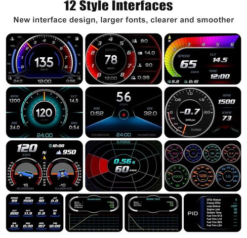 اي سي تي اي تي شاشة عرض امامية للسيارة من اتش يو دي، OBD+GPS متعددة البيانات، عداد سرعة رقمي، منبه السرعة الزائد، درجة حرارة الماء، مقياس ضغط تربو ذكي لمعظم السيارات بعد عام 2008 in Kuwait