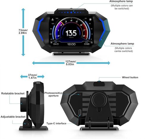 اي سي تي اي تي شاشة عرض امامية للسيارة من اتش يو دي، OBD+GPS متعددة البيانات، عداد سرعة رقمي، منبه السرعة الزائد، درجة حرارة الماء، مقياس ضغط تربو ذكي لمعظم السيارات بعد عام 2008 in Kuwait