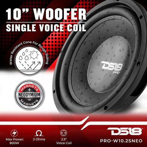 DS18 PRO-W10.2S 10" Woofer Loudspeaker Water Resistant Cone, 700W Max Power, 2 Ohm SVC - Perfect for Motorcycle Applications (1 Speaker) in Saudi Arabia