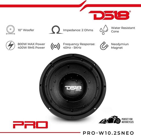 DS18 PRO-W10.2S 10" Woofer Loudspeaker Water Resistant Cone, 700W Max Power, 2 Ohm SVC - Perfect for Motorcycle Applications (1 Speaker) in Saudi Arabia