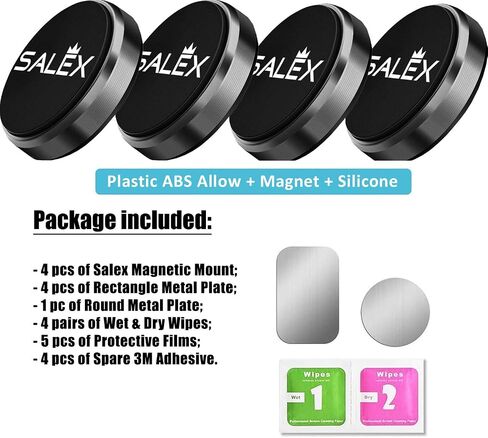 SALEX Magnetic Phone Mounts 2 Pack with 3M Adhesive. Black Flat Cell Phone Holder for Car Dashboard, Truck, Wall, Mirror, Table. Universal Low Profile Stick on Magnet Set in Kuwait