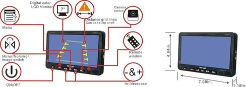 Wired Reverse Rear/Front View Backup Camera System, AHD 720P 7" LCD Monitor with Two Waterproof IP69K Night Vision Cameras for Truck/RV/Bulldozer/Crop Sprayer/Agricultural Equipment/Van in Kuwait