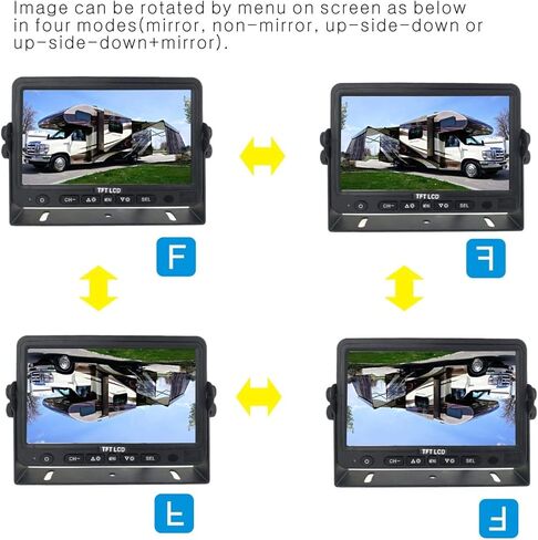 Wired Reverse Rear/Front View Backup Camera System, AHD 720P 7" LCD Monitor with Two Waterproof IP69K Night Vision Cameras for Truck/RV/Bulldozer/Crop Sprayer/Agricultural Equipment/Van in Kuwait